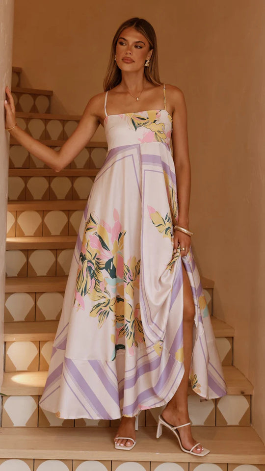 Damen Maxikleid mit floralem Motiv und fließendem Schnitt EB