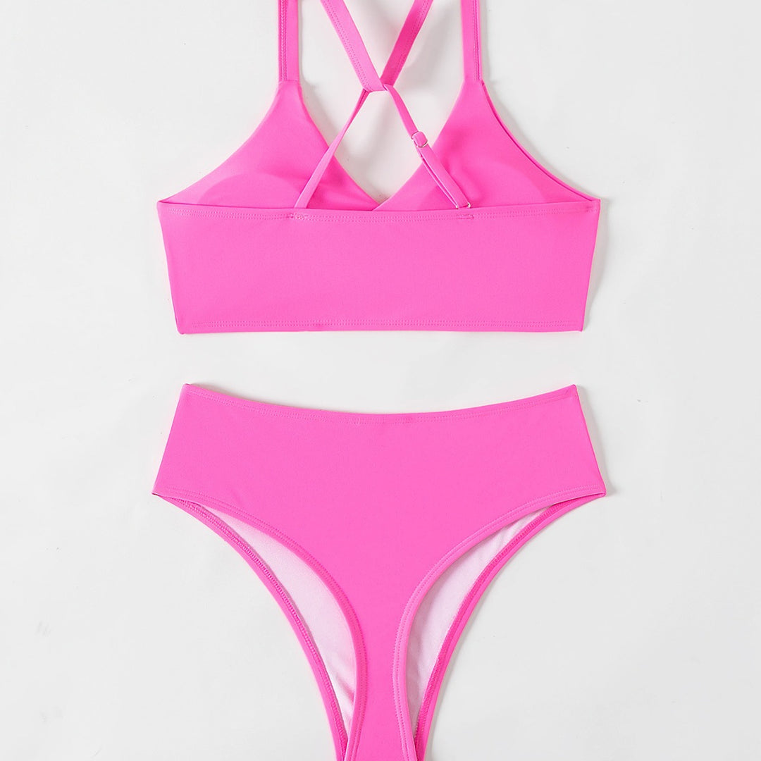 Damen Bikini-Set mit stylischem Sportoberteil und hochgeschnittenem Slip EB