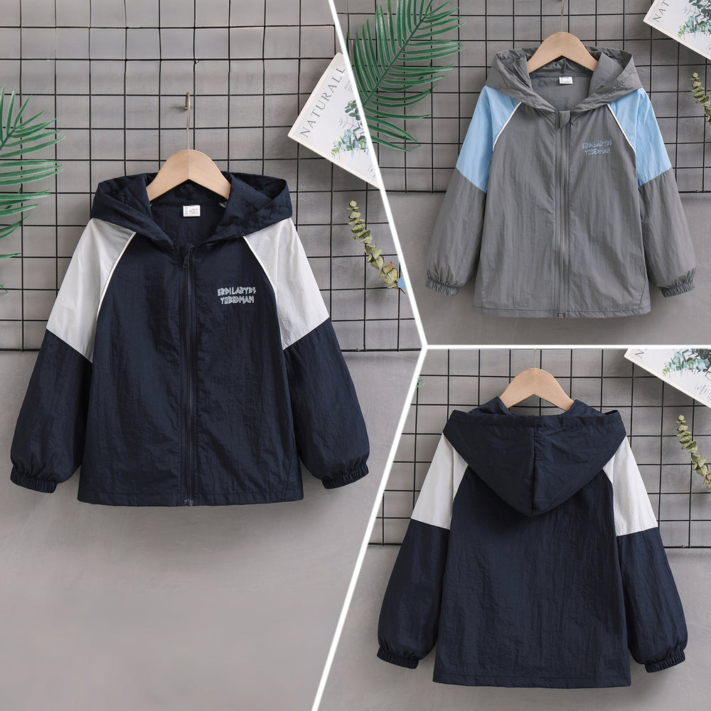 Unisex nan leichte Kapuzen-Windjacke mit Kontrastärmeln und elastischen Bündchen R&B