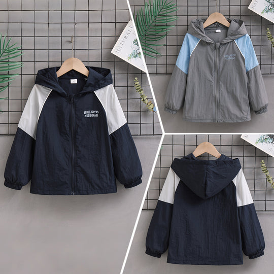 Unisex nan leichter Windbreaker mit Kapuze und Kontrastärmeln wasserabweisend winddicht R&B