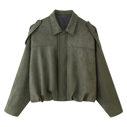 Damen Kurzgeschnittene Oversize Blousonjacke mit Schulterklappen EB