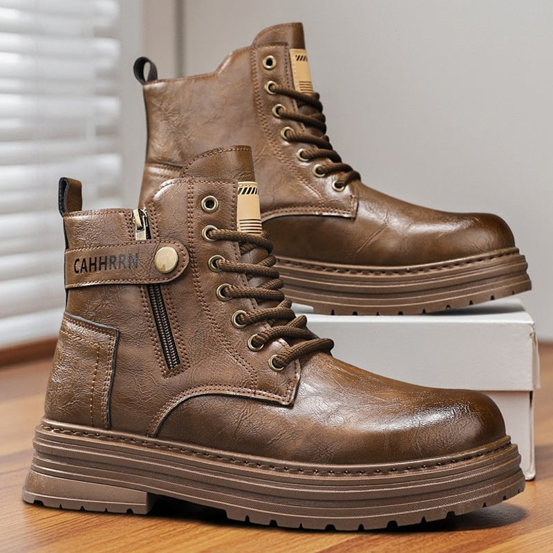 Herren robuste Lederoptik Combat-Boots mit seitlichem Reißverschluss und gepolsterter Plateausohle EB
