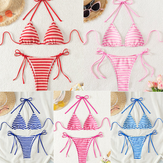 Damen gestreiftes Bikini-Set mit verstellbaren Trägern EB