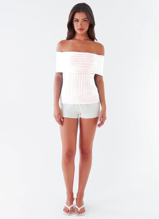 Damen Off-Shoulder Strickoberteil mit Rippstruktur EB
