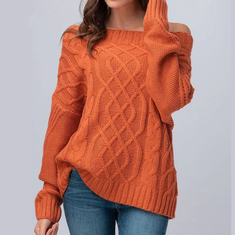 Damen Grobstrickpullover mit asymmetrischem Ausschnitt und Zopfmuster EB