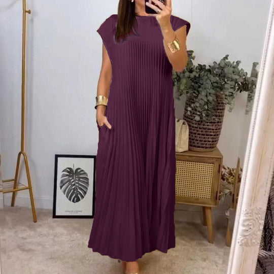 Damen Maxikleid mit plissiertem Design und seitlichen Taschen EB