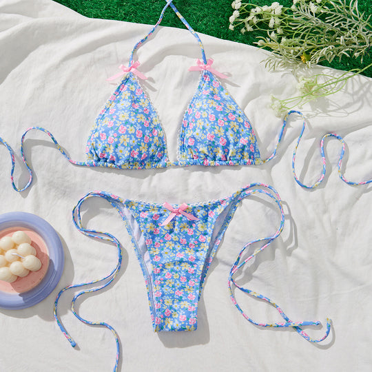 Damen Triangel-Bikini mit verspielten Bindebändern EB
