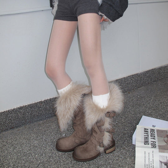 Damen Winterstiefel mit modischem Kunstfellkragen und robustem Profil EB