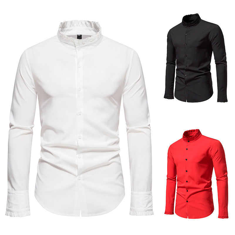 Herren Elegantes Langarmhemd mit Rüschendetails EB