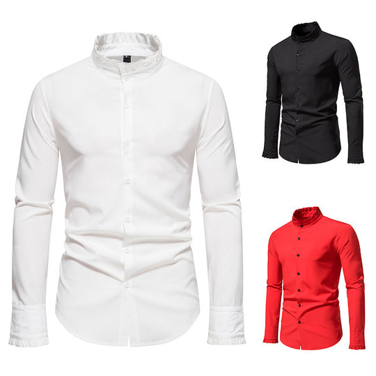 Herren Elegantes Langarmhemd mit Rüschendetails EB