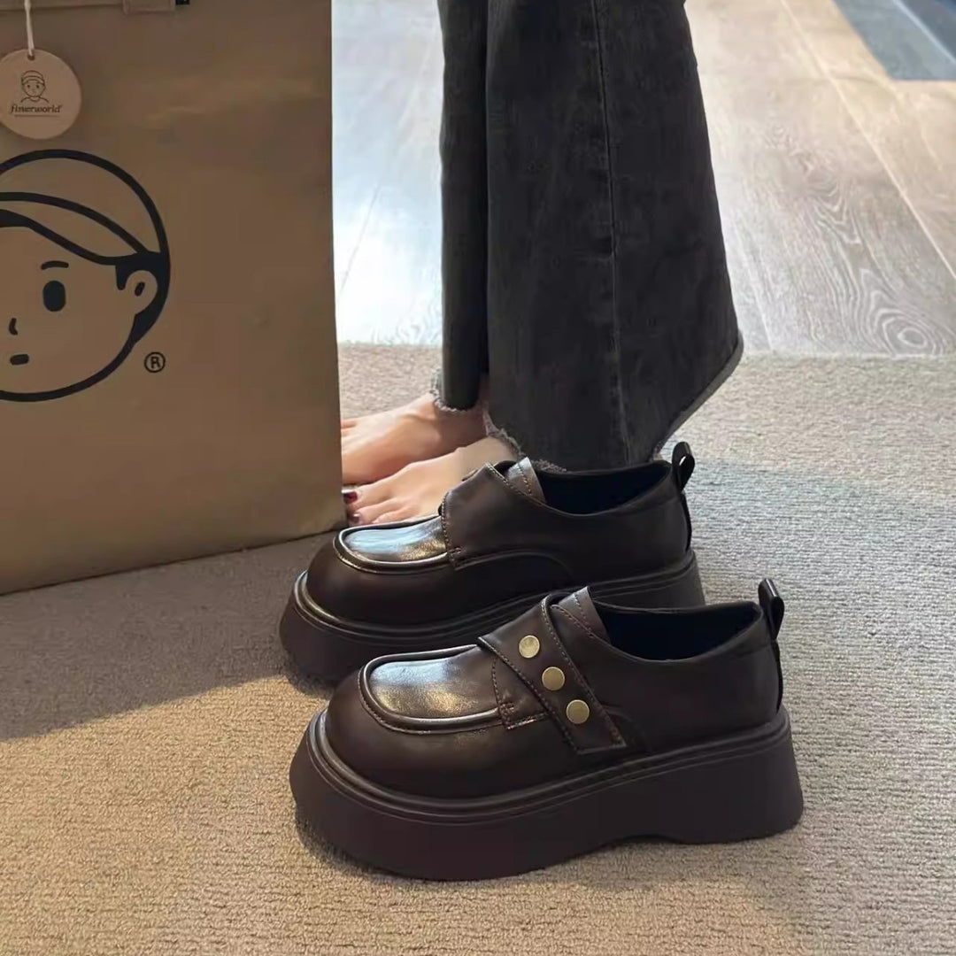 Damen modische Chunky Loafers mit eleganten Metallknöpfen EB