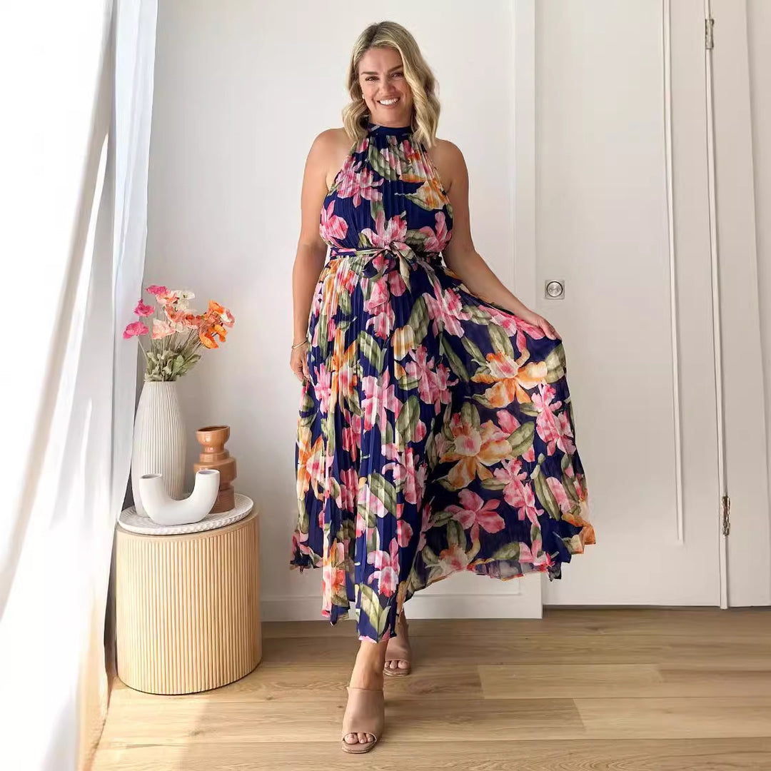Damen Maxikleid mit elegantem Faltenwurf und Halterneck EB