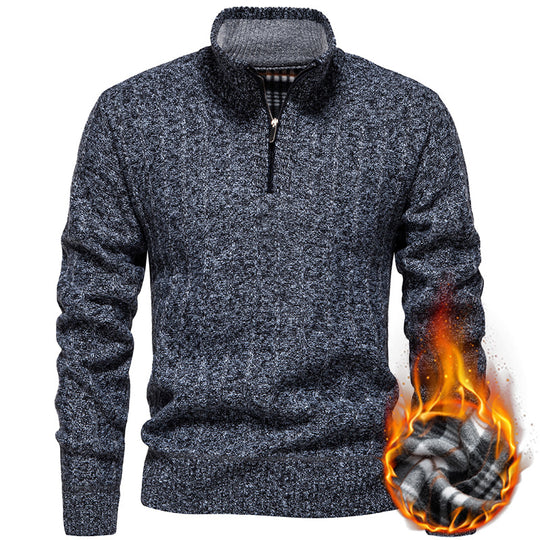 Herren nan gerippter Troyer-Pullover mit Halbzip, Zopfmuster und wärmender Innenverarbeitung EB