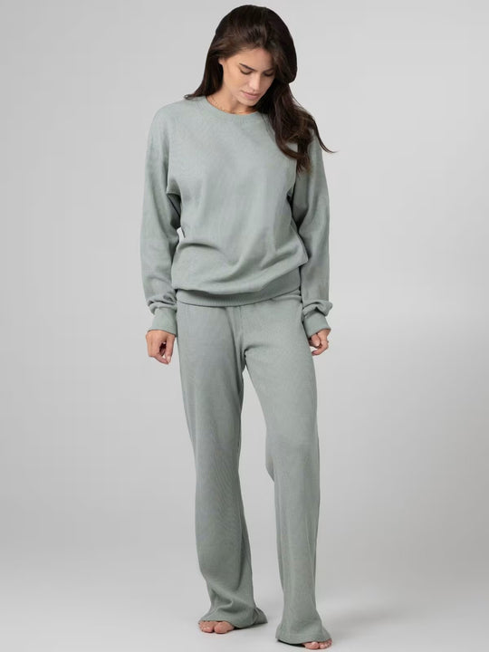 Damen Waffelstrick-Loungewear-Set mit Oversized-Sweater und Kordel-Jogginghose EB
