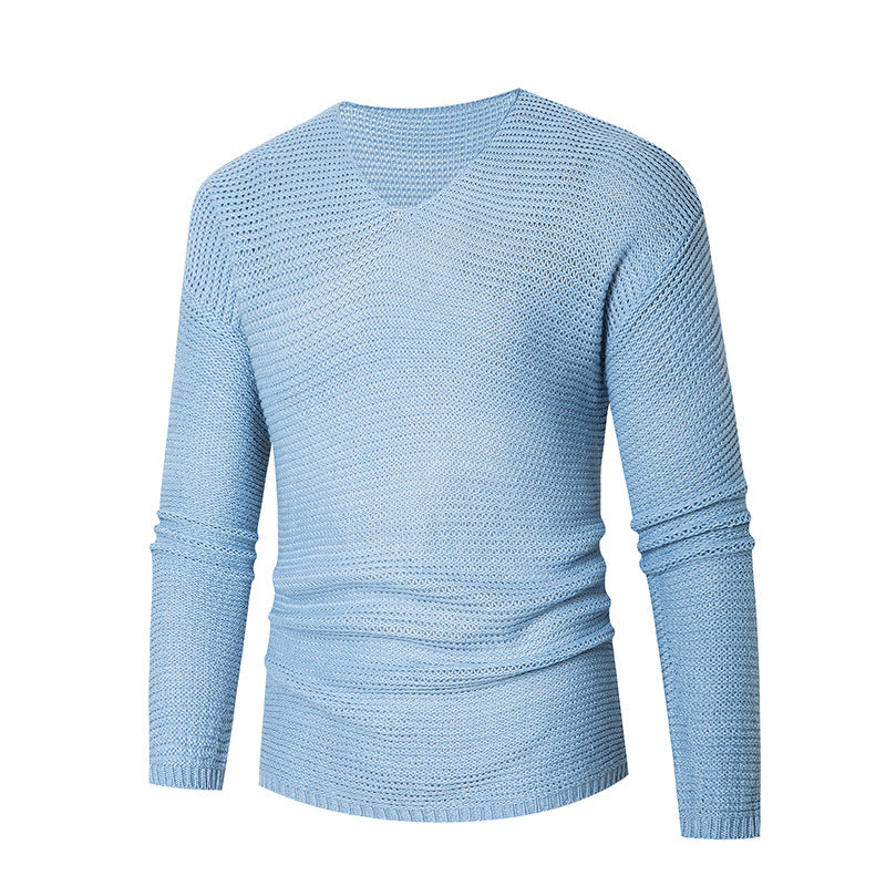 Herren lässiger Strickpullover mit V-Ausschnitt und luftigen Maschen EB