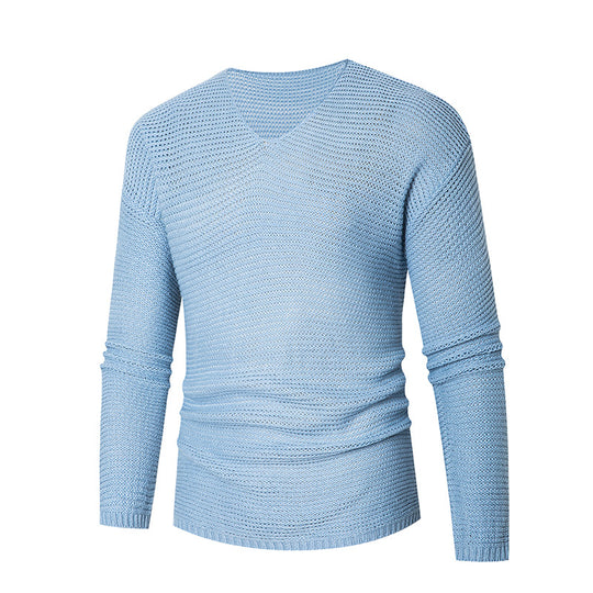 Herren lässiger Strickpullover mit V-Ausschnitt und luftigen Maschen EB