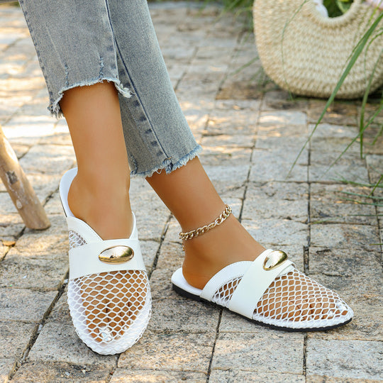 Damen elegante Slingback-Ballerinas mit eingewebtem Netzdesign und glänzendem Akzent EB
