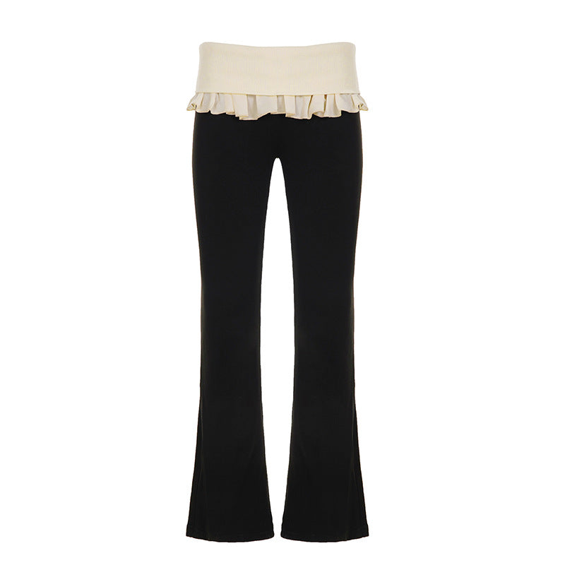 Damen nan taillierte Highwaist Schlaghose mit Zierband, Gürtelschlaufen und ausgestelltem Bein EB