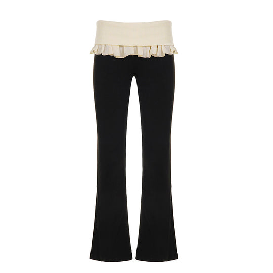Damen nan taillierte Highwaist Schlaghose mit Zierband, Gürtelschlaufen und ausgestelltem Bein EB