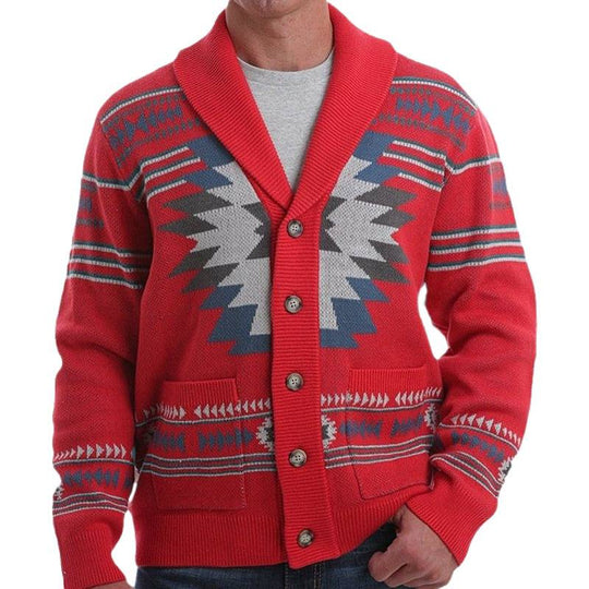 Herren Strickjacke mit modernem geometrischem Muster und praktischen Taschen EB
