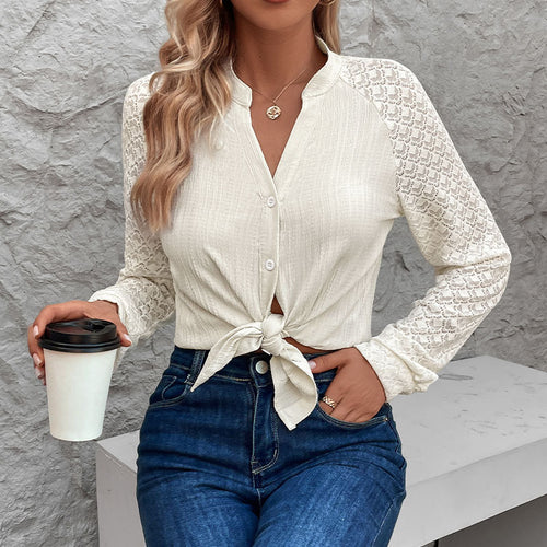 Damen Bluse mit Spitzendetails und strukturierter Oberfläche EB