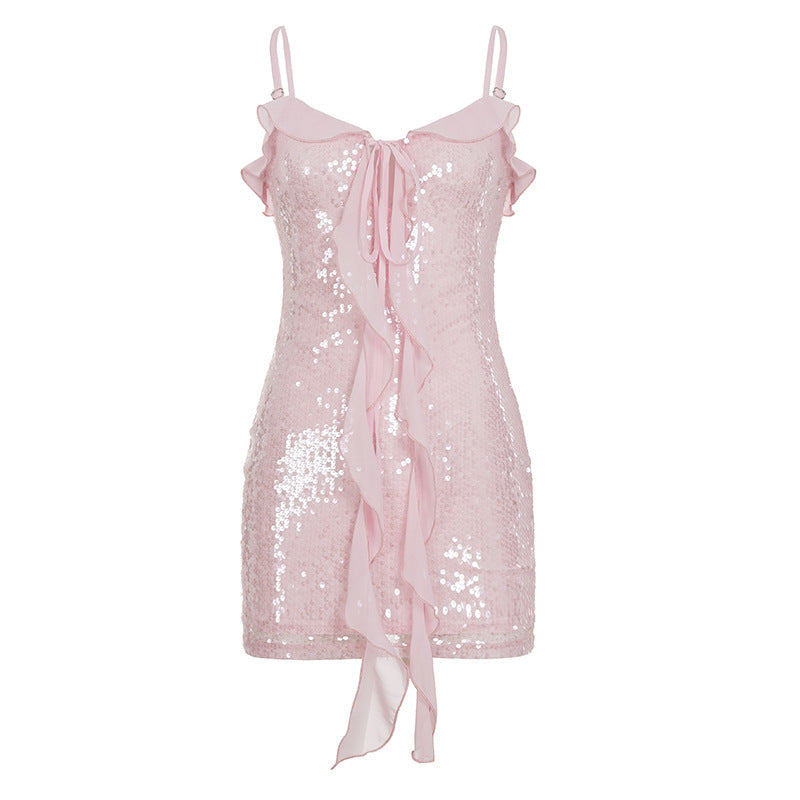 Damen Glitzerndes Minikleid mit Rüschendetails EB