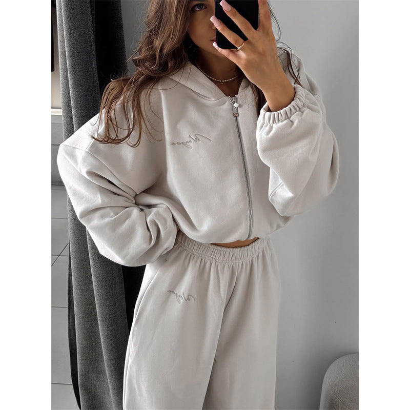 Damen lässiges Cropped Sweatshirt und Jogginghose Set EB