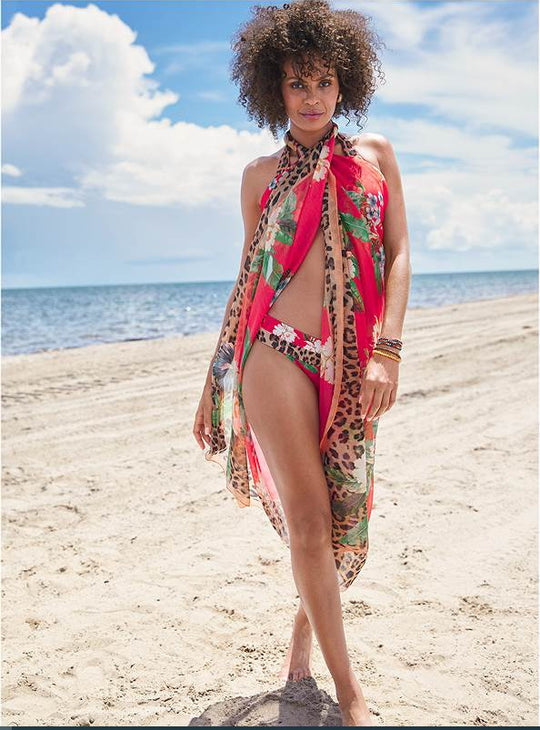 Damen Strandsarong mit buntem Floral- und Tierprint EB