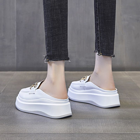 Damen elegante Plateau-Mules mit glänzenden Dekorelementen EB