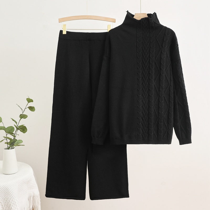 Damen gemütliches Strick-Loungewear-Set mit hochgeschlossenem Kragen EB