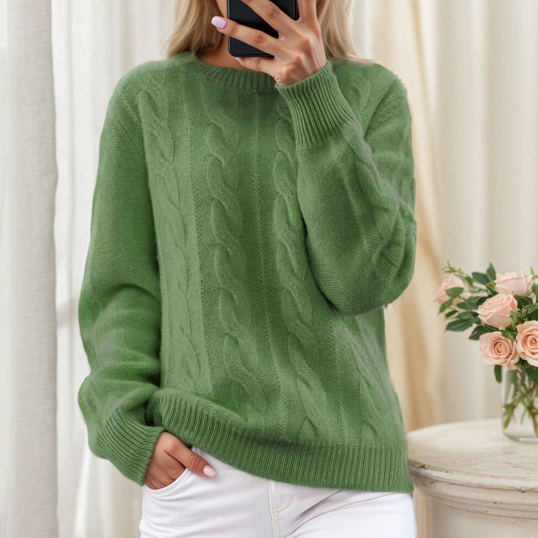 Damen nan kuscheliger Zopfstrickpullover mit Rundhalsausschnitt EB