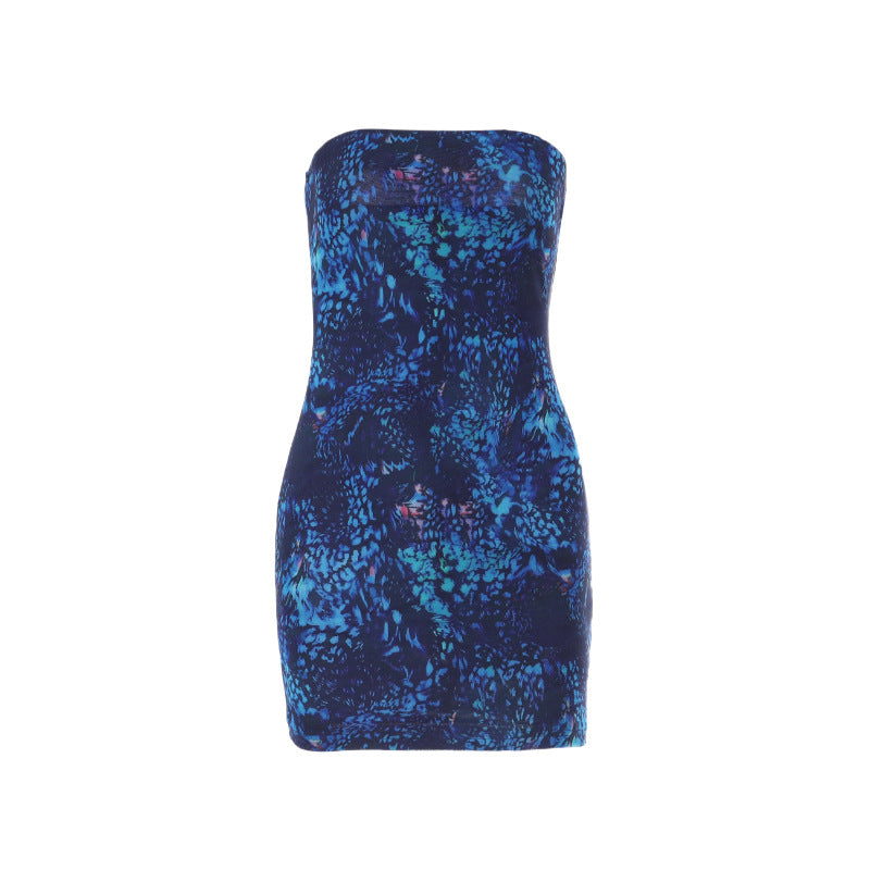 Damen schulterfreies Minikleid im aquatischem Design EB