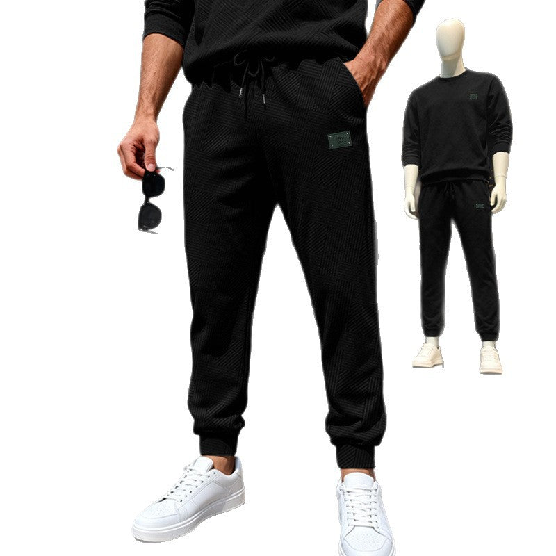Herren Strukturierte Jogginghose mit geometrischer Waffelstruktur und elastischen Bündchen EB