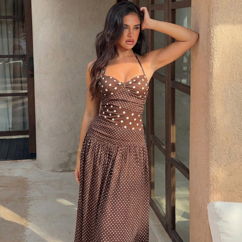 Damen Maxikleid mit verspielten Polka-Dots und schickem Halterdesign EB