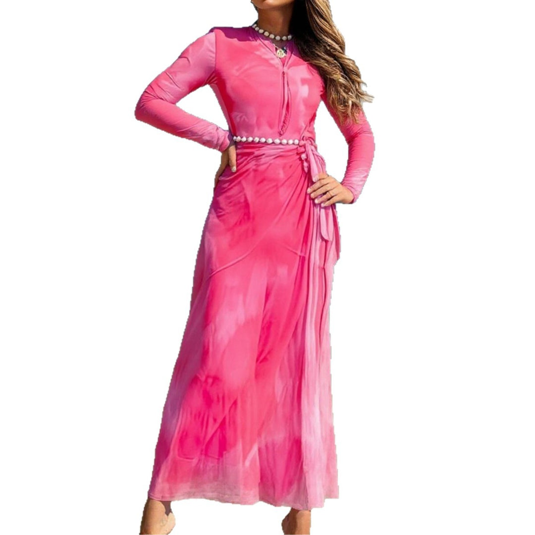 Damen Elegantes Strandkleid mit transparenten Ärmeln und drapiertem Design EB