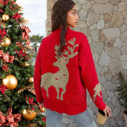 Damen Weihnachtspullover mit Glitzer-Design und rentiermotiv EB