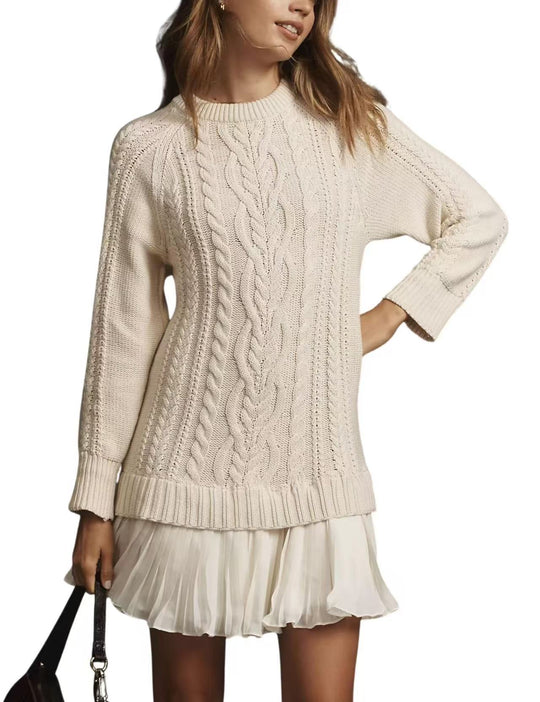 Damen nan Kabelstrick-Pullover mit Tunika-Schnitt, Zopfmuster und Rippbündchen EB