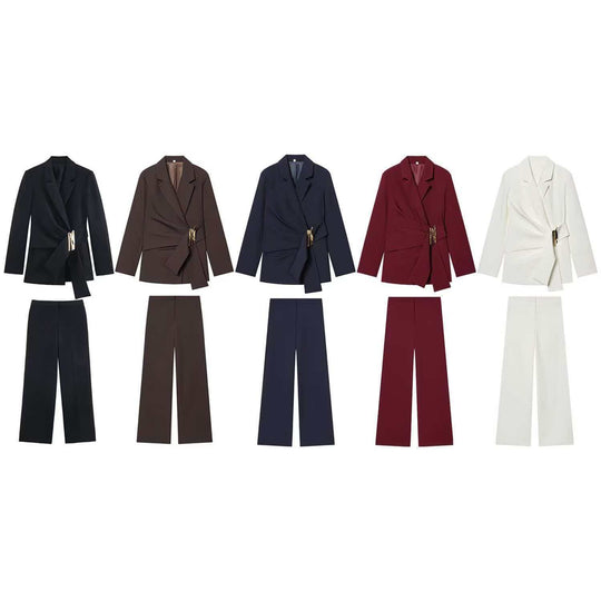 Damen nan elegante High‑Waist Weitbein-Anzughose mit flachem Bund und verdeckter Naht EB