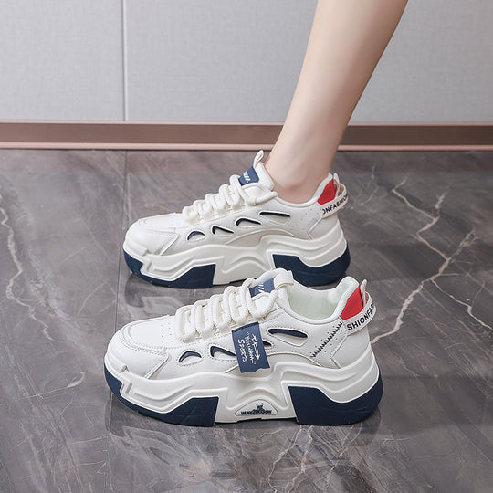Damen modische Chunky Sneakers mit atmungsaktiver Oberflächenstruktur und gepolsterter Sohle EB