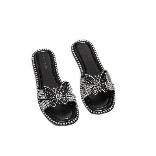 Damen glamouröse Riemchen-Sandalen mit funkelnder Schleifenverzierung EB