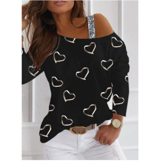 Damen modisches Sweatshirt mit herzförmigem Design und glitzernden Akzenten EB