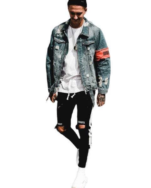 Herren lässige Skinny Jeans mit auffälligem Used-Effekt und trendigem Streifen EB