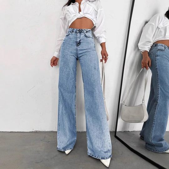 Damen Weite Flared Jeans mit hohem Bund und modischen Rissdetails EB