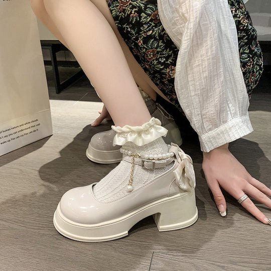 Damen elegante High Heels mit Perlen- und Rüschendetail EB