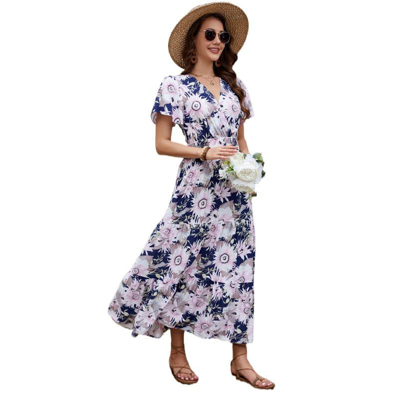 Damen Maxikleid mit geschlitztem Saum und floralem Design EB