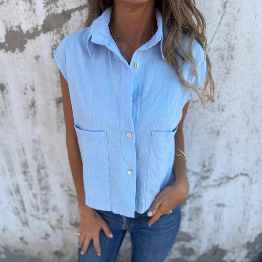 Damen Kurzarm Bluse mit praktischen Taschen EB
