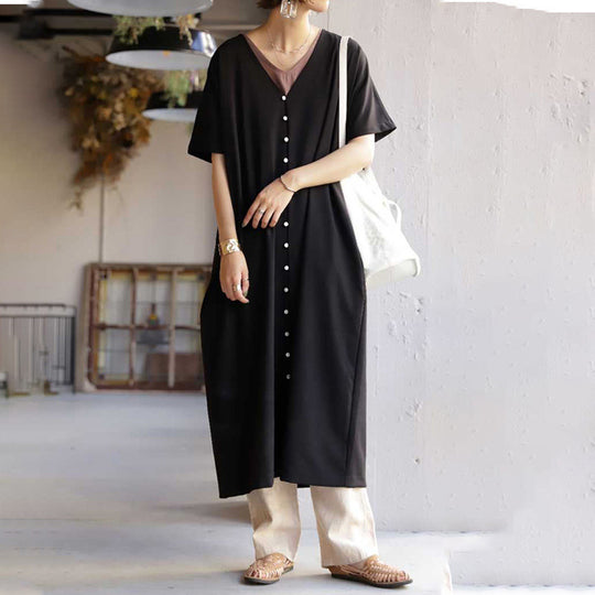 Frauen Langes Knopf-up Maxi Kleid EB