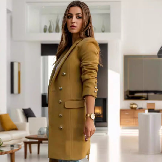 Damen Modischer Wollmantel mit doppelter Knopfleiste EB