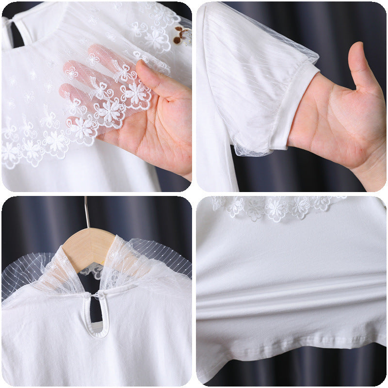 Mädchen T-Shirt mit elegantem Spitzenbesatz EB