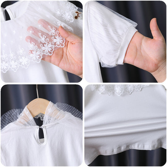 Mädchen T-Shirt mit elegantem Spitzenbesatz EB